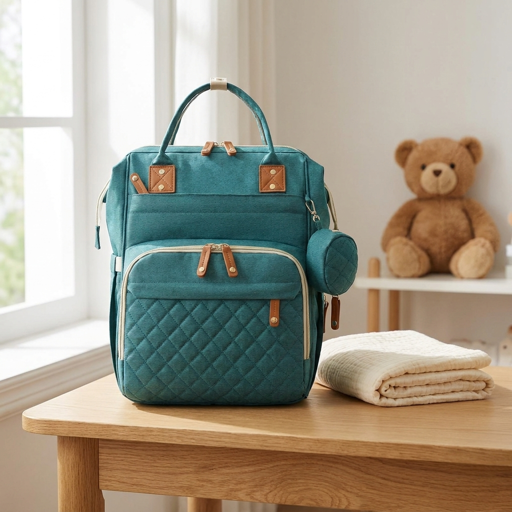 Sac à dos à langer, imperméable, gris, coloris Vert, en situation