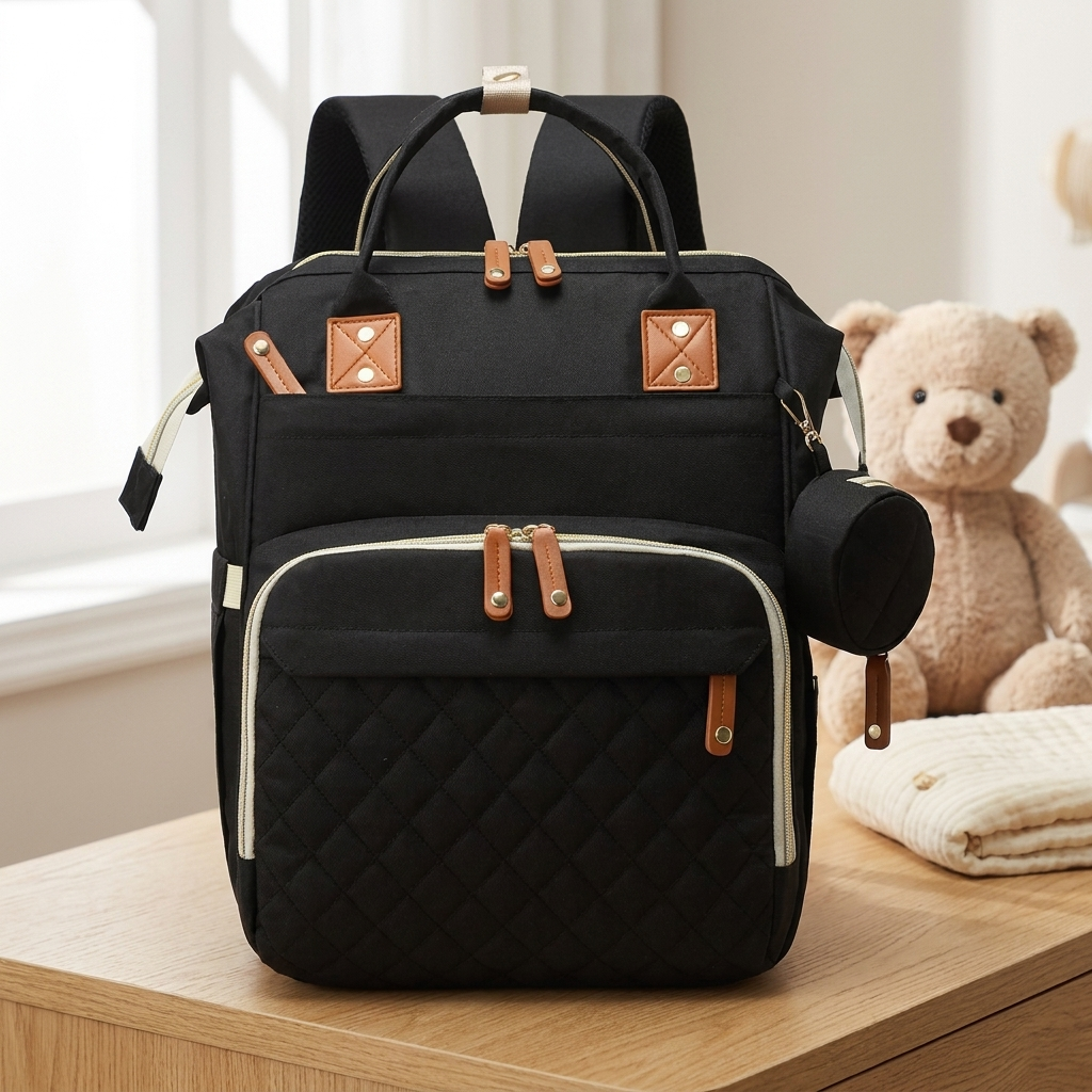 Sac à dos à langer, imperméable, gris, coloris Noir, en situation