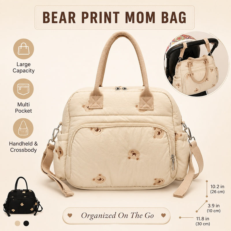 Sac à langer cabas brodé ourson en peluche, 2 coloris