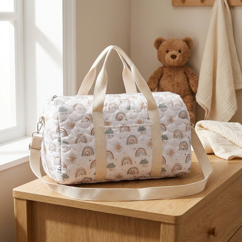 Sac à langer cabas, grande capacité, velours, en situation