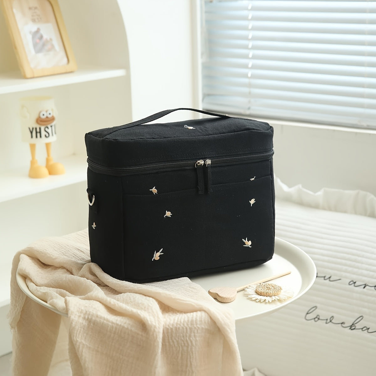 Sac isotherme à langer rigide, brodé ourson, noir