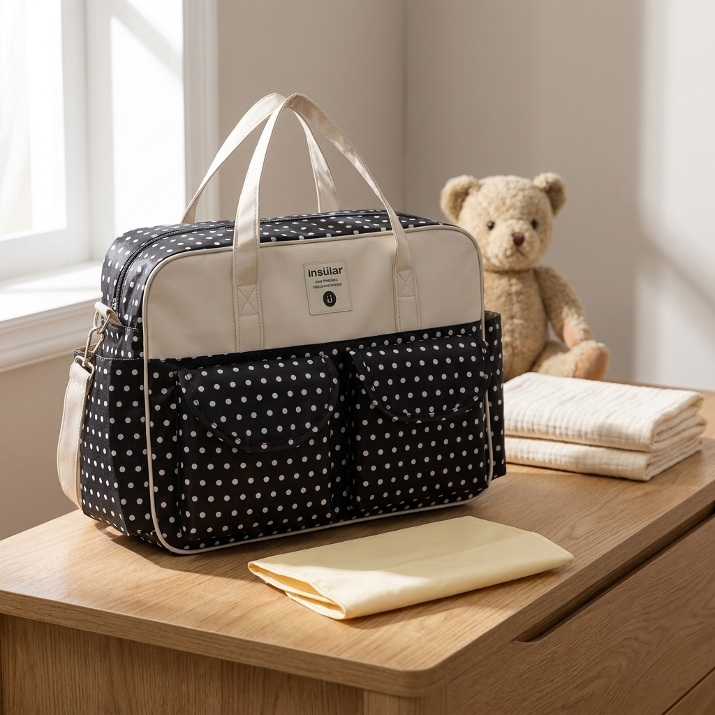 Sac à langer multifonctionnel INSULAR, imprimé tendance, grande capacité, organisateur de couches, sac à main, sac de voyage pour poussette pour maman, en situation