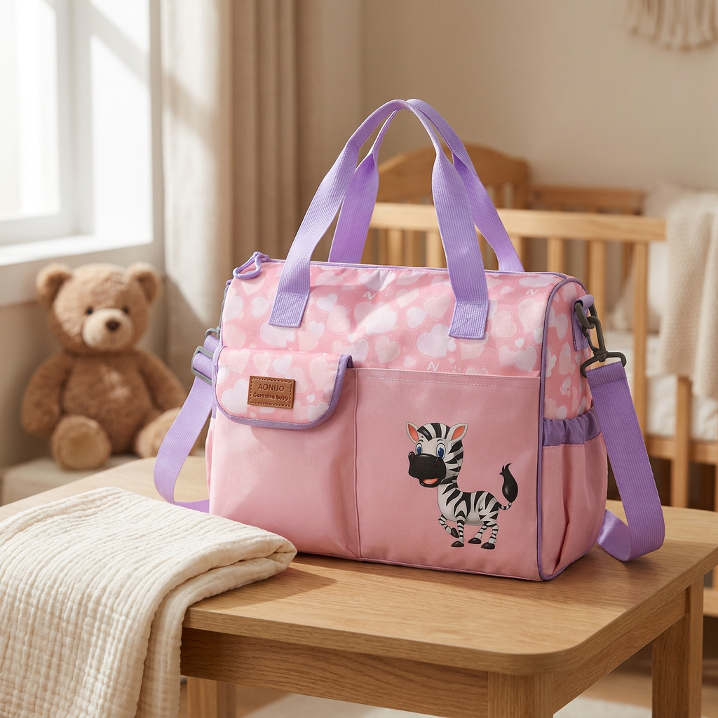 Sac à langer bandoulière, imprimé cœurs, 3 coloris, en situation