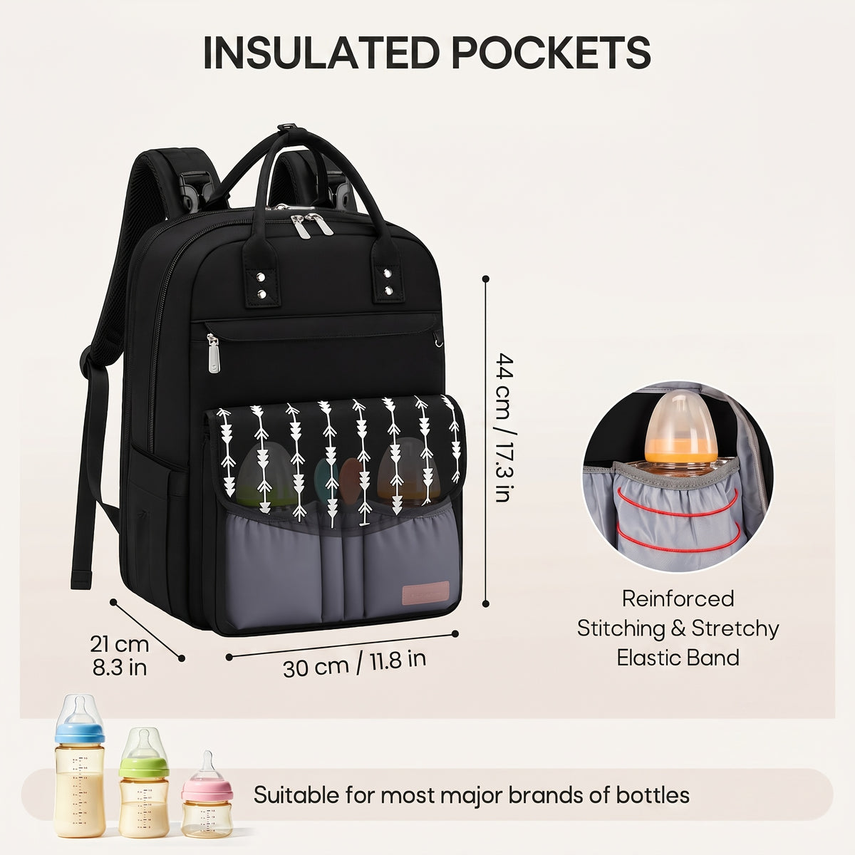 Sac à dos à langer grand volume, tapis et sangles fournis, 2 coloris