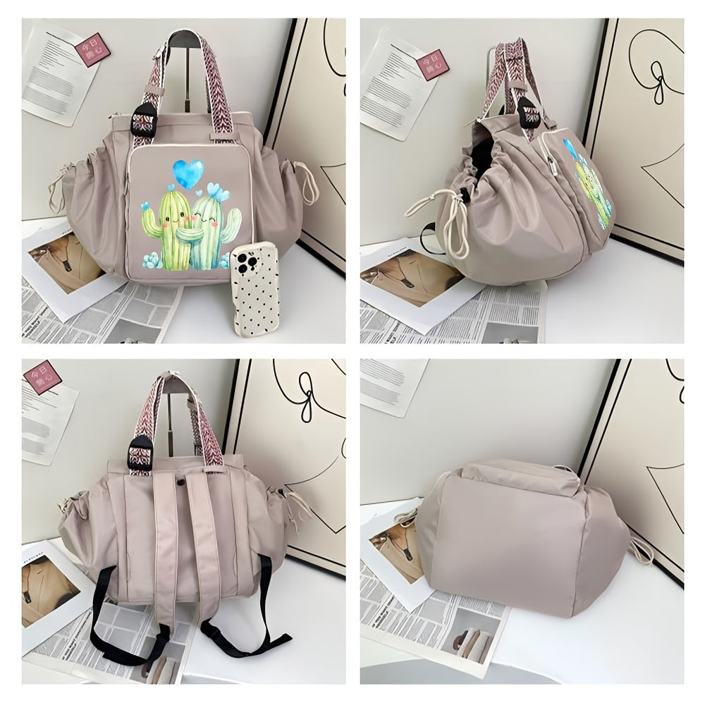 Sac à langer cabas extensible, écusson cactus, trois poches