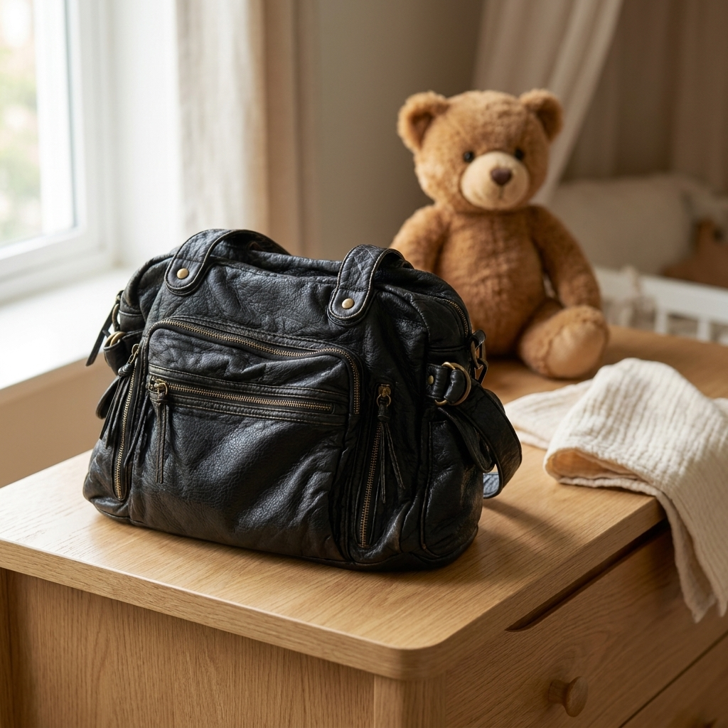 Sac à langer cabas souple à multiples poches, coloris Noir, en situation