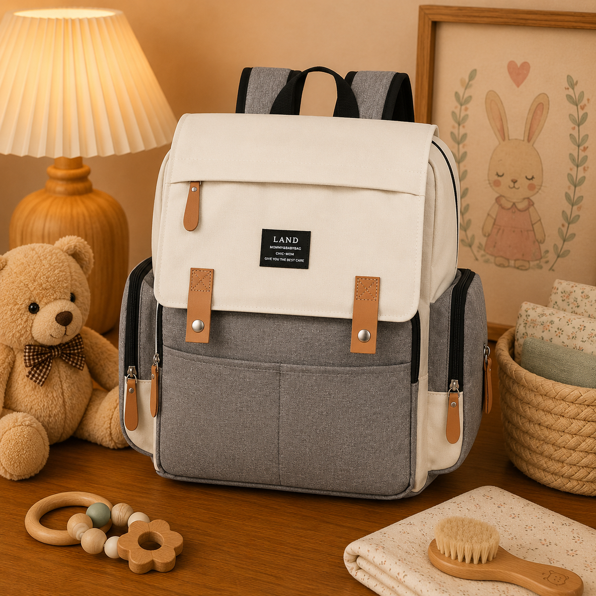 Sac à dos à langer, avec tapis à langer, gris, coloris Beige gay, en situation
