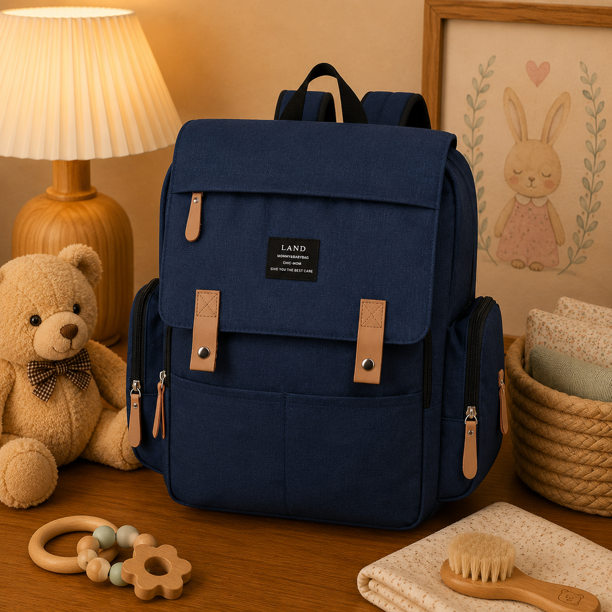 Sac à dos à langer, avec tapis à langer, gris, coloris Bleu foncé, en situation