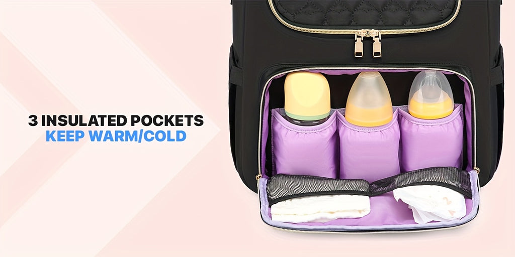 Sac à dos à langer matelassé, pochette et tapis inclus, noir