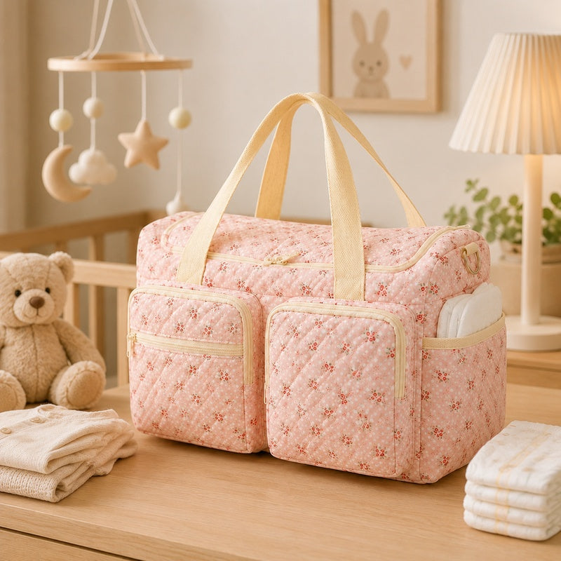 Sac à langer cabas matelassé floral, 2 motifs
