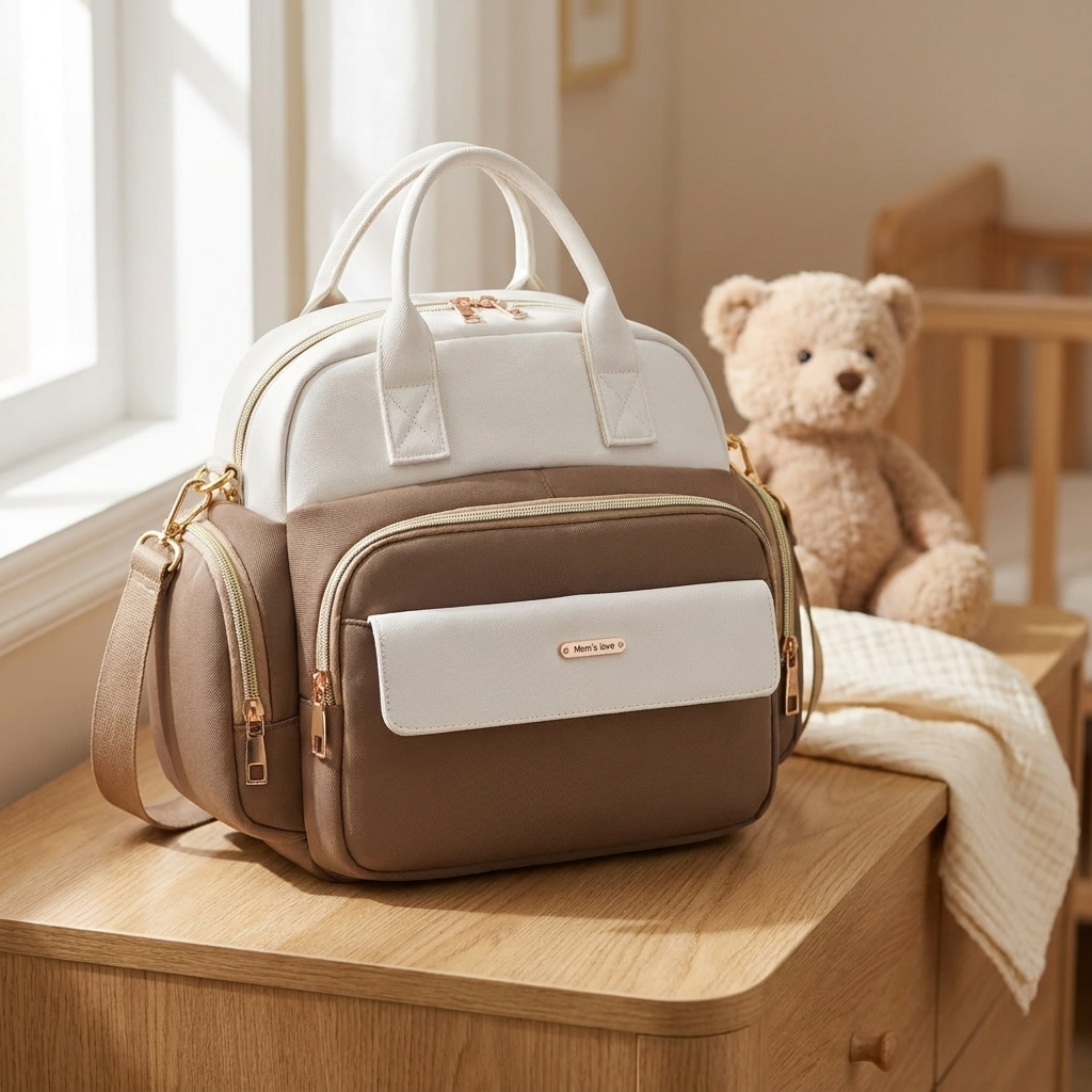 1 pièce Sac polyvalent pour maman avec compartiments multiples, porte-bouteille indépendant et poche pour mouchoirs, en situation
