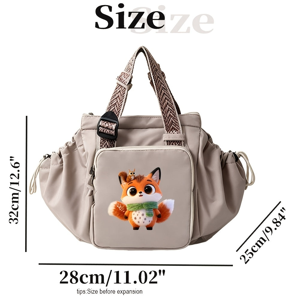 Sac à langer cabas extensible, écusson renard, trois poches