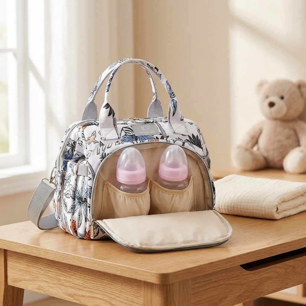 Sac à dos de maternité grande capacité, sac à couches imprimé tendance, sac fourre-tout décontracté pour maman et bébé, idéal pour l'allaitement et les sorties, en situation
