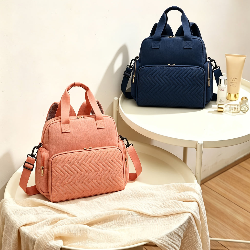 Sac à langer matelassé chevrons, passant de valise, 3 coloris
