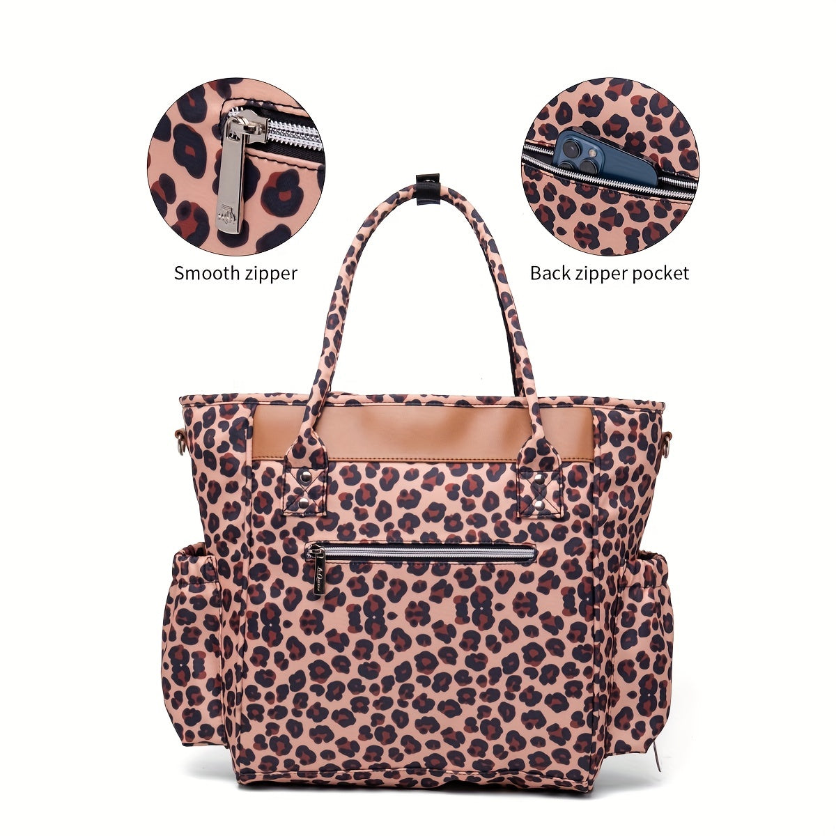 Sac à langer cabas imprimé, poche isotherme, 4 motifs