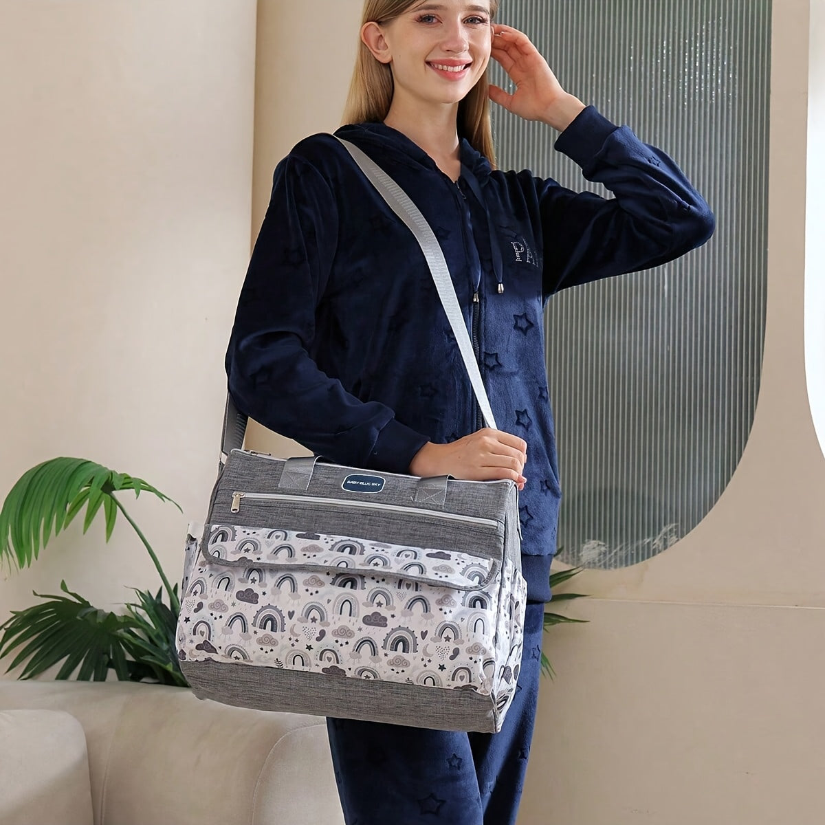 Sac à langer bandoulière large, motif nuage, 2 coloris