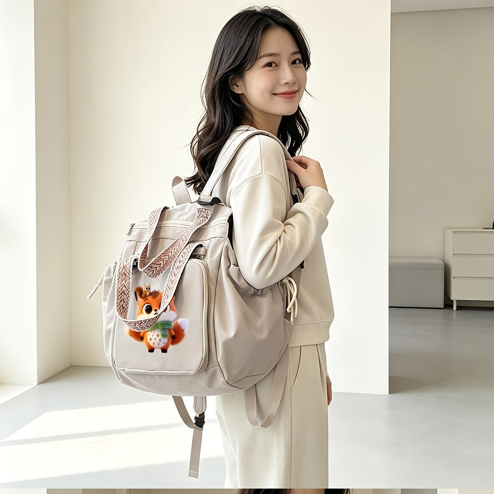 Sac à langer cabas extensible, écusson renard, trois poches