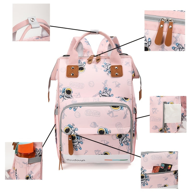 Sac à dos à langer imprimé astronaute, se fixe à la poussette, 4 coloris
