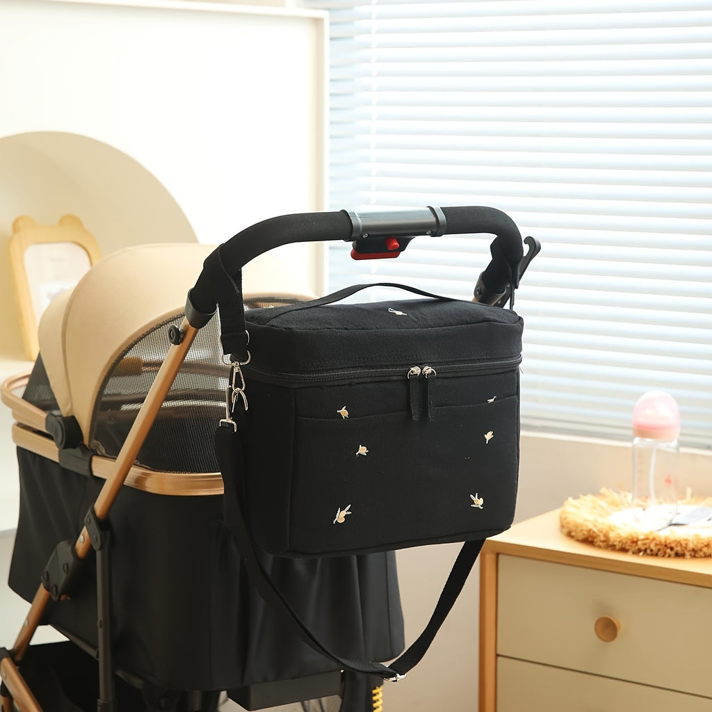 Sac isotherme à langer rigide, brodé ourson, noir