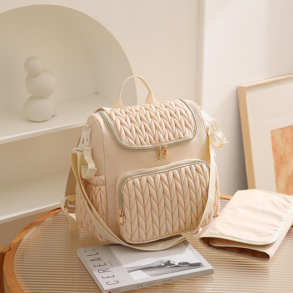 Sac à dos à langer matelassé torsadé, bretelles amovibles, 4 coloris