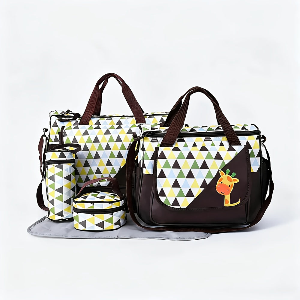 Ensemble sac à langer 5 pièces, motifs animaux, 7 coloris