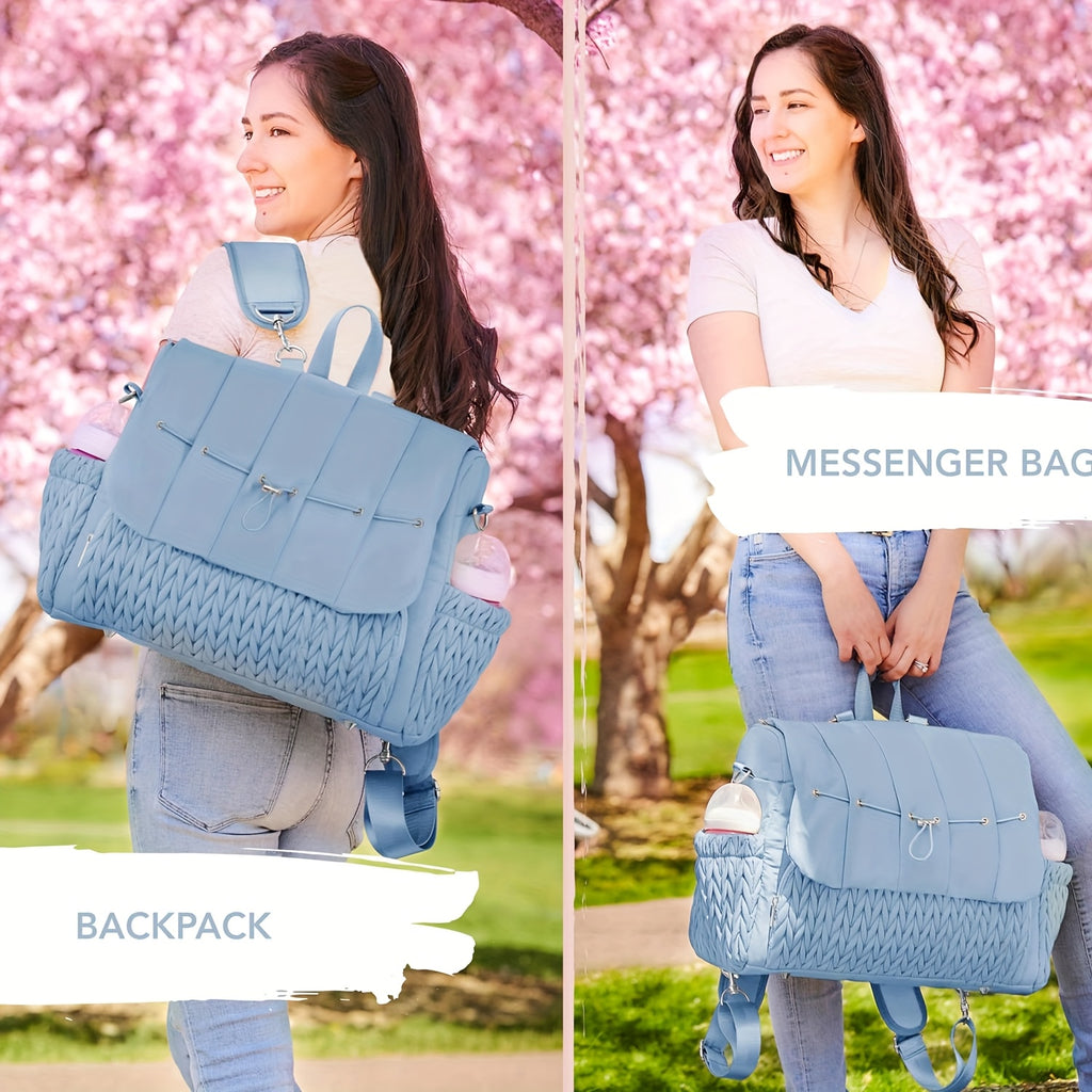 Sac à langer cabas matelassé, pochette assortie, 7 coloris