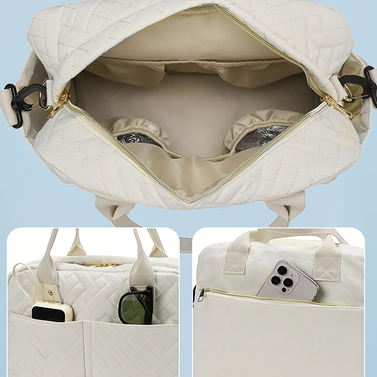 Sac à langer cabas matelassé patchwork, 3 motifs