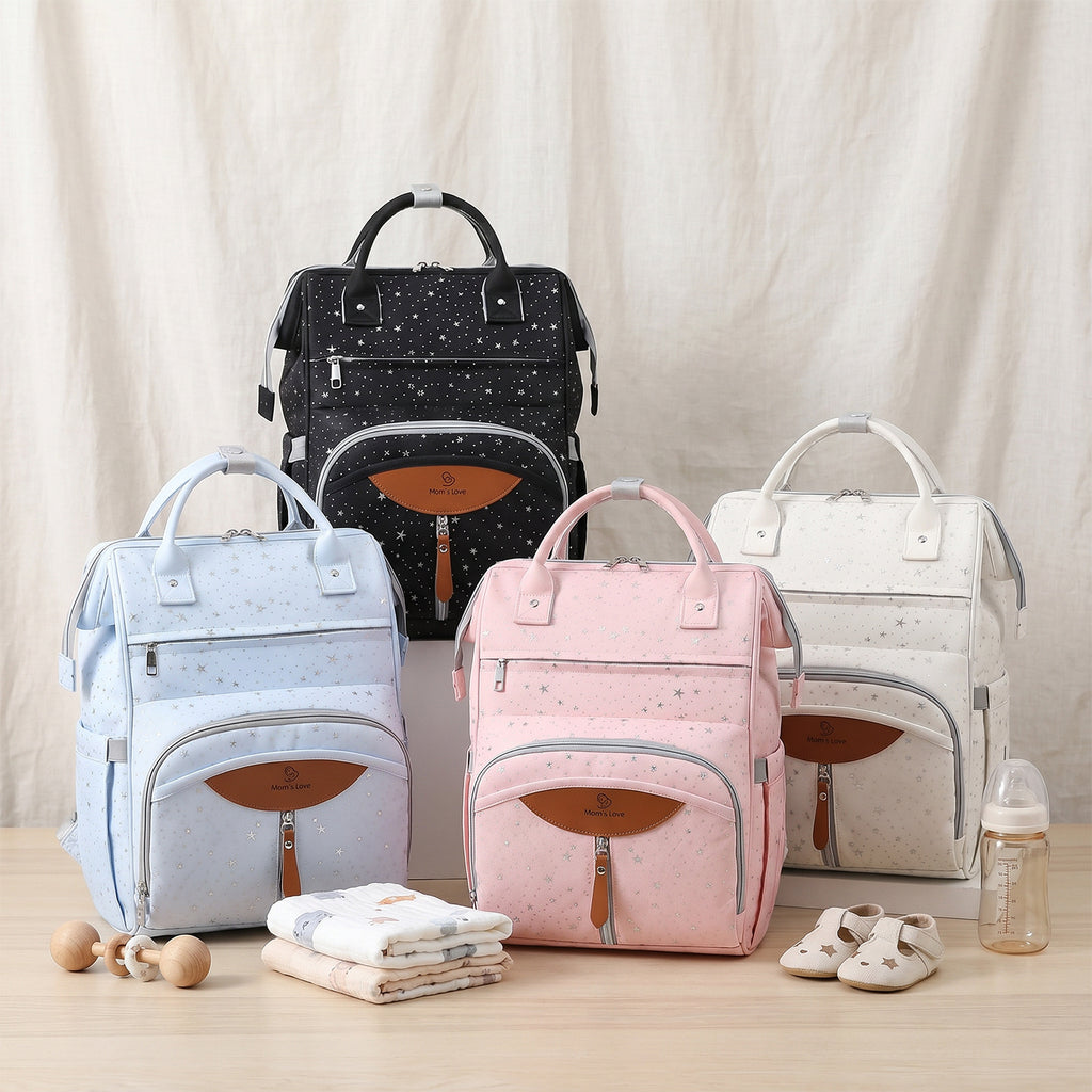 Sac à dos à langer imprimé étoiles, se fixe à la poussette, 4 coloris
