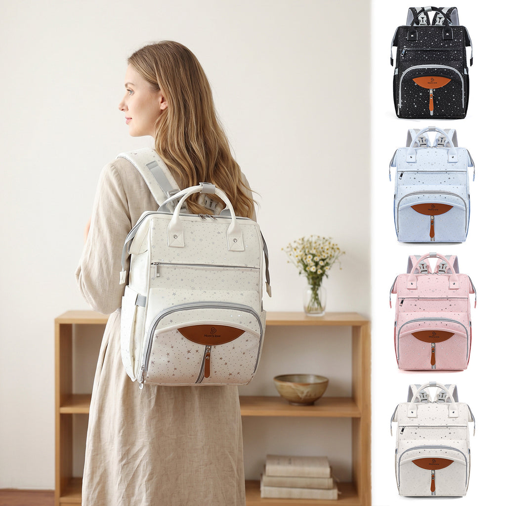 Sac à dos à langer imprimé étoiles, se fixe à la poussette, 4 coloris