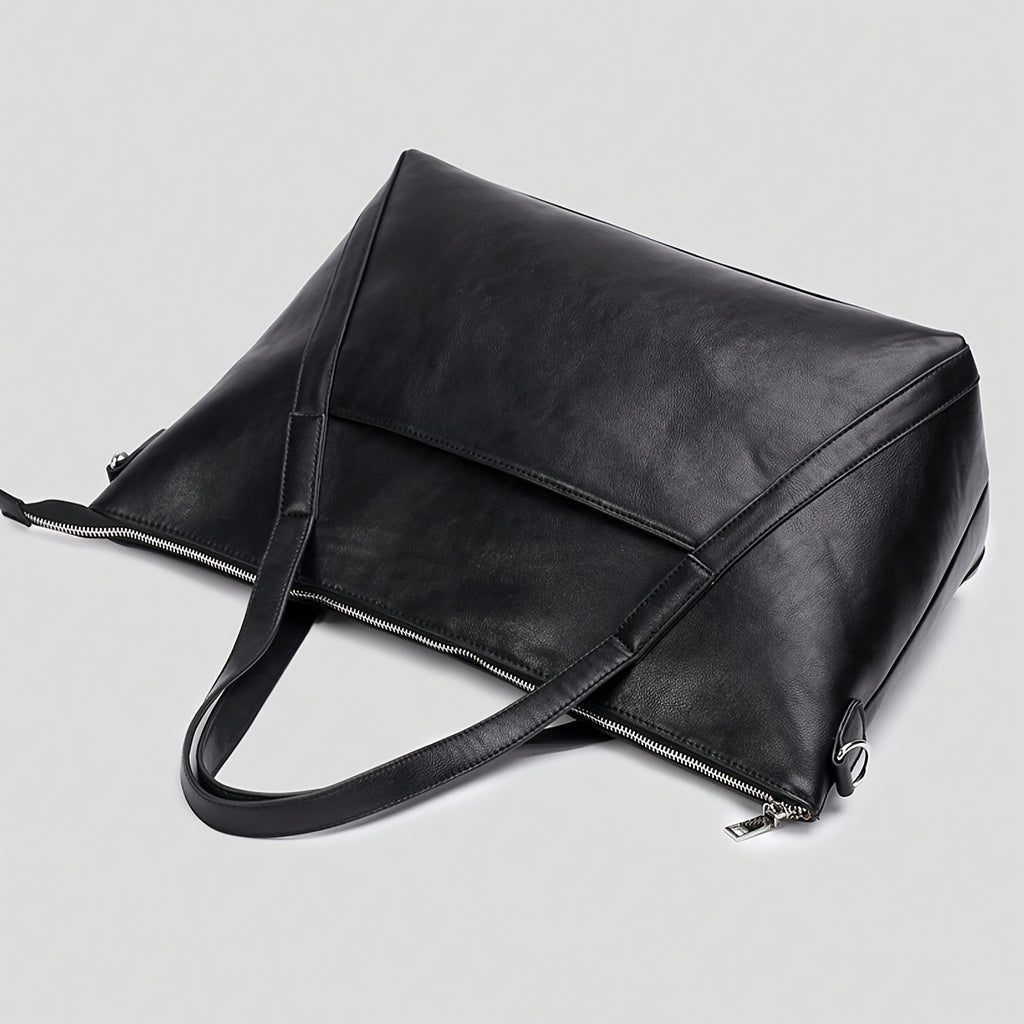 Sac à langer cabas en simili cuir, tapis inclus, noir