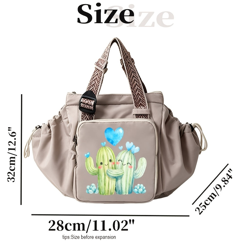 Sac à langer cabas extensible, écusson cactus, trois poches