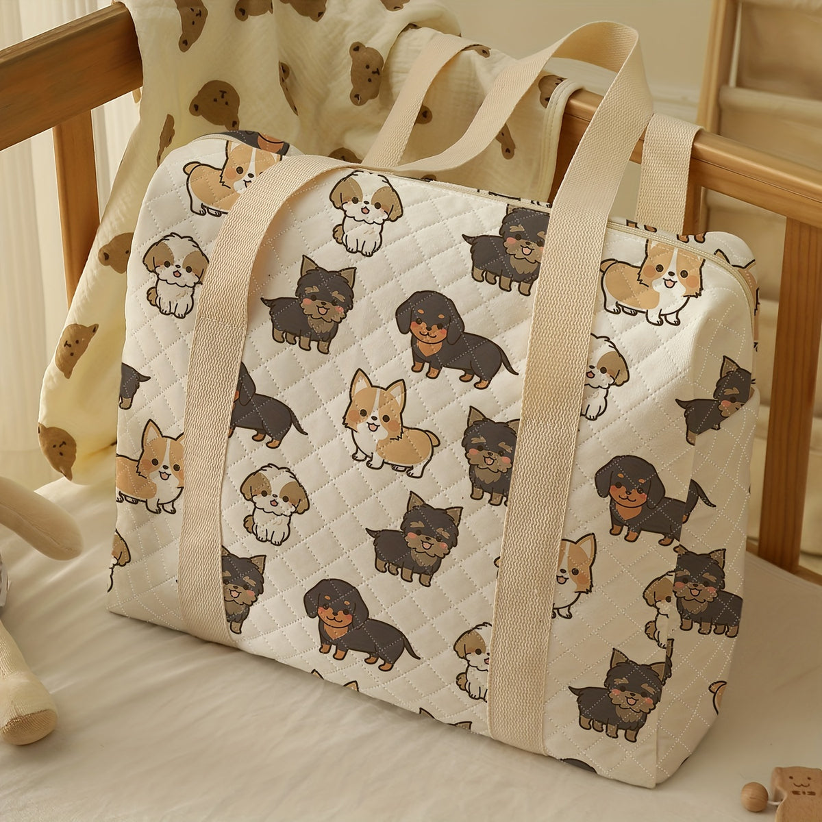 Sac à langer cabas en polyester, écru