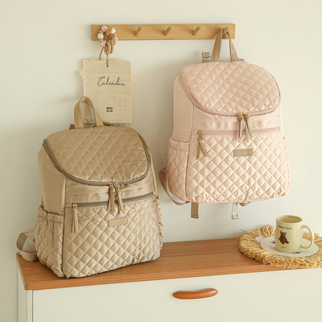 Sac à dos à langer matelassé à carreaux, kaki