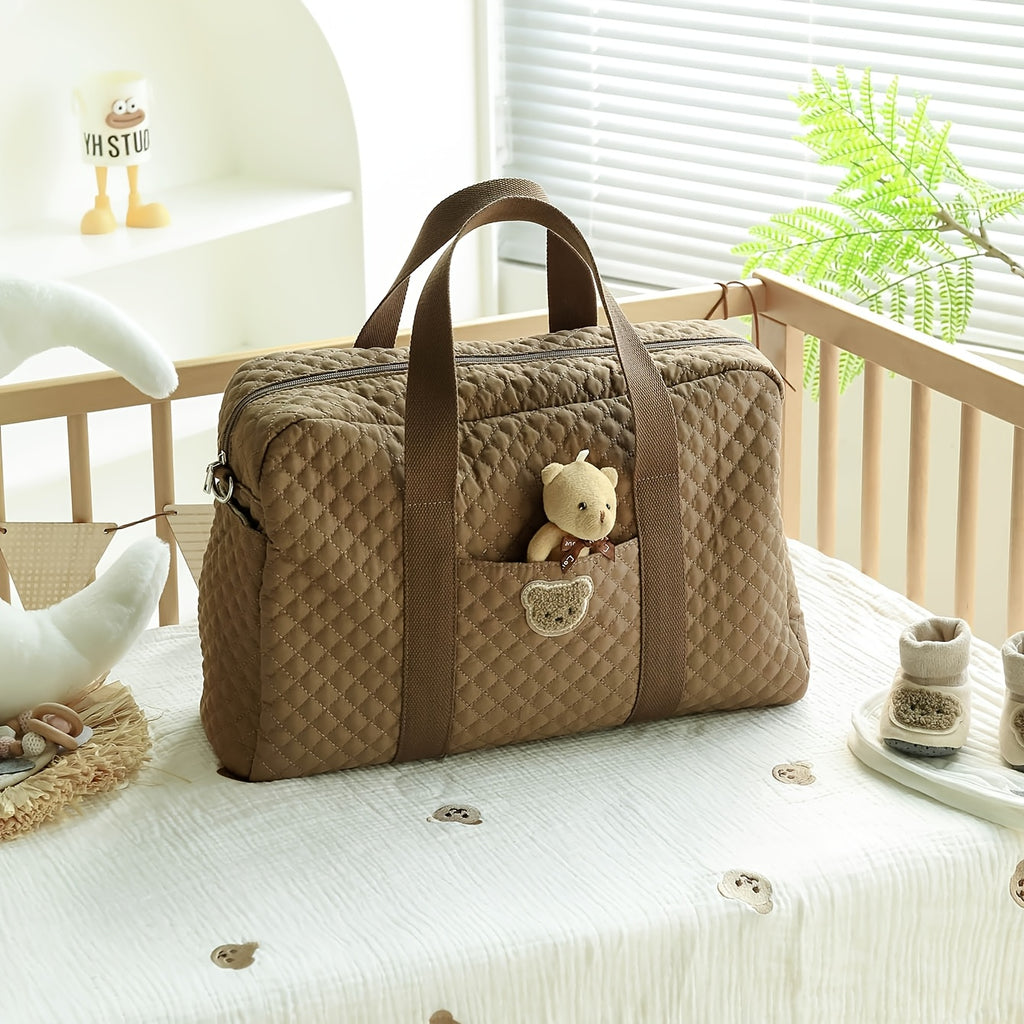 Sac à langer cabas matelassé à carreaux, marron
