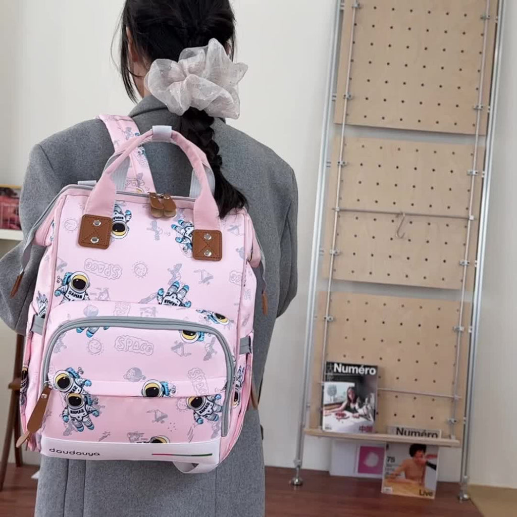 Sac à dos à langer imprimé astronaute, se fixe à la poussette, 4 coloris