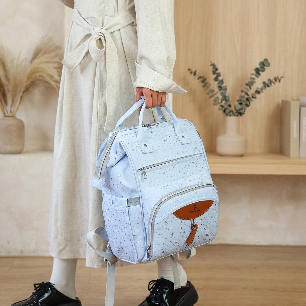 Sac à dos à langer imprimé étoiles, se fixe à la poussette, 4 coloris