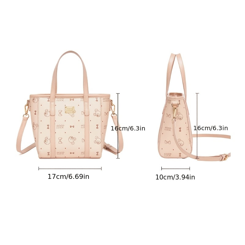 Sac à langer cabas en simili cuir, ourson brodé, 3 coloris