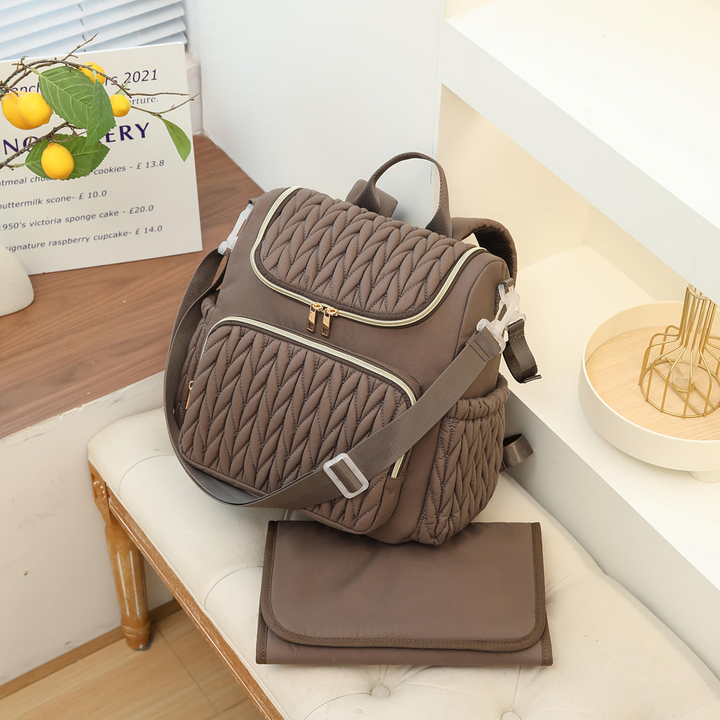 Sac à dos à langer matelassé torsadé, bretelles amovibles, 4 coloris