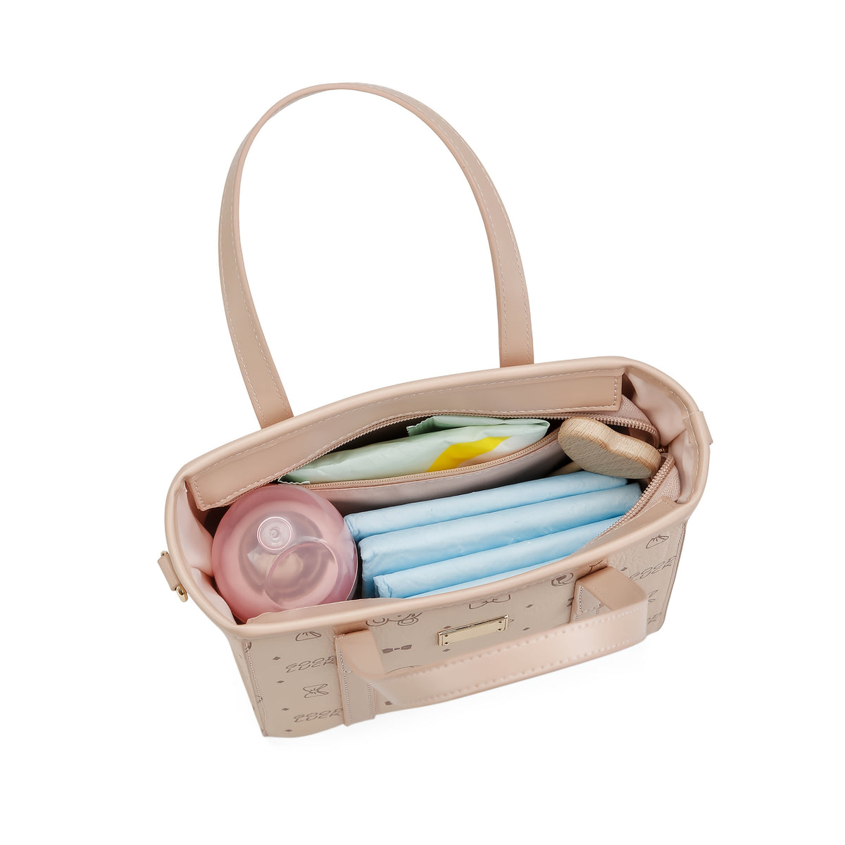 Sac à langer cabas en simili cuir, ourson brodé, 3 coloris