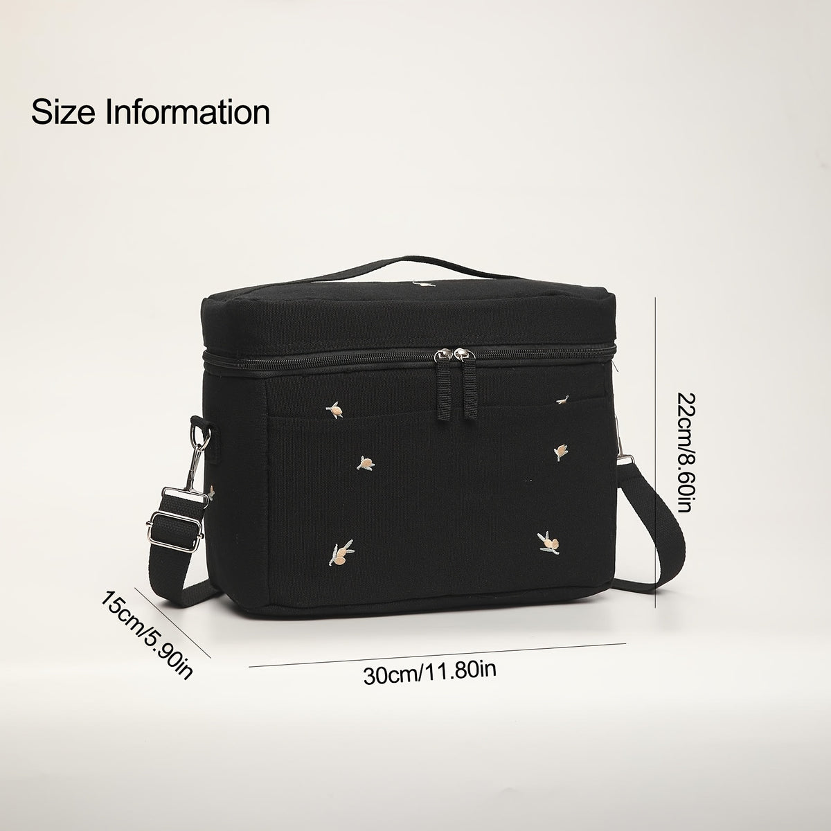 Sac isotherme à langer rigide, brodé ourson, noir