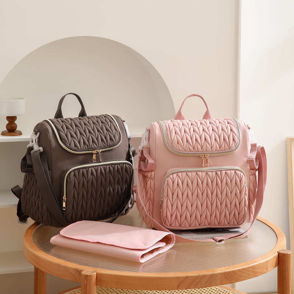 Sac à dos à langer matelassé torsadé, bretelles amovibles, 4 coloris