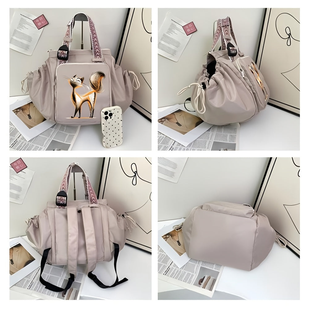 Sac à langer cabas extensible, écusson chat, trois poches