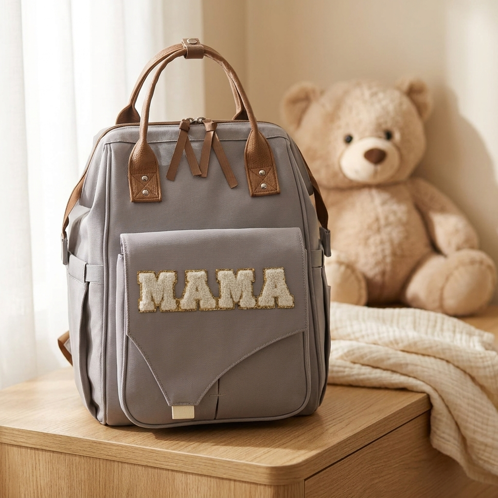 Sac à langer à dos, écusson MAMA, 3 coloris, en situation