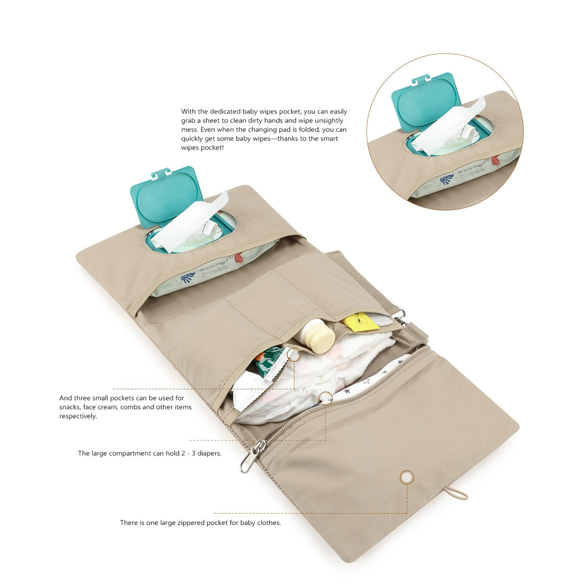 Pochette à langer matelassée, ourson brodé, 6 coloris