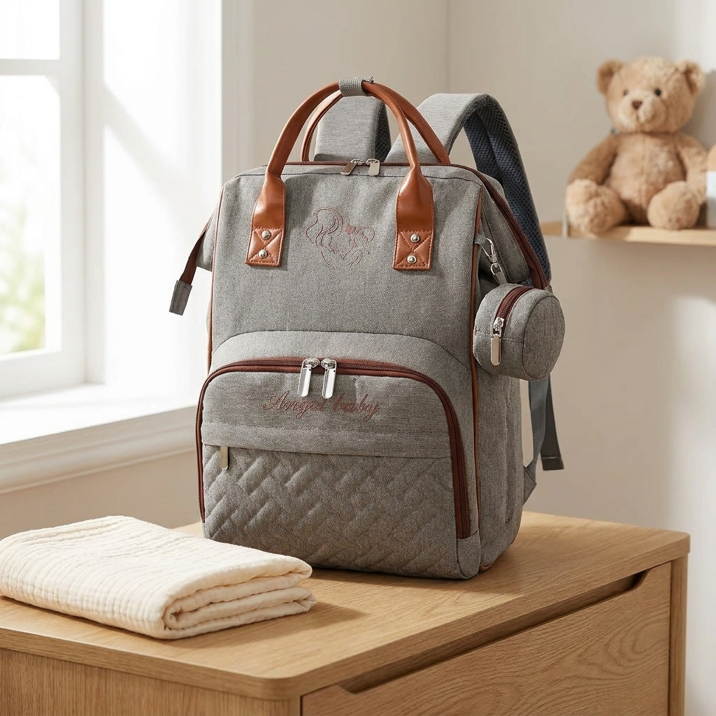 Sac à langer à dos, pochette à biberon incluse, 5 coloris, en situation