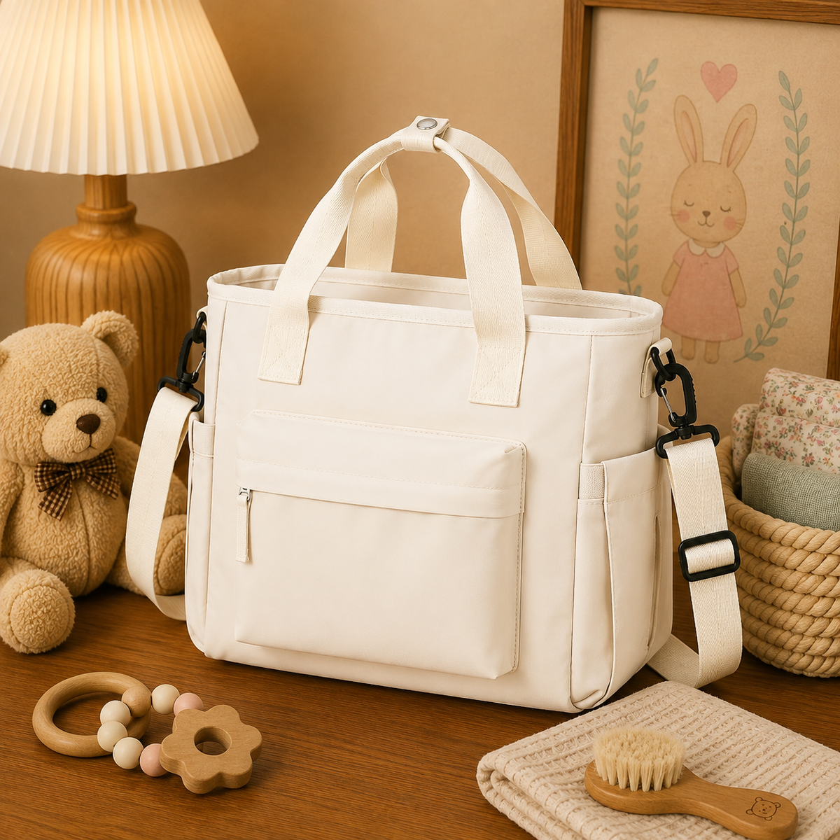 Sac isotherme à bandoulière, grande capacité, 4 coloris — Beige, en situation