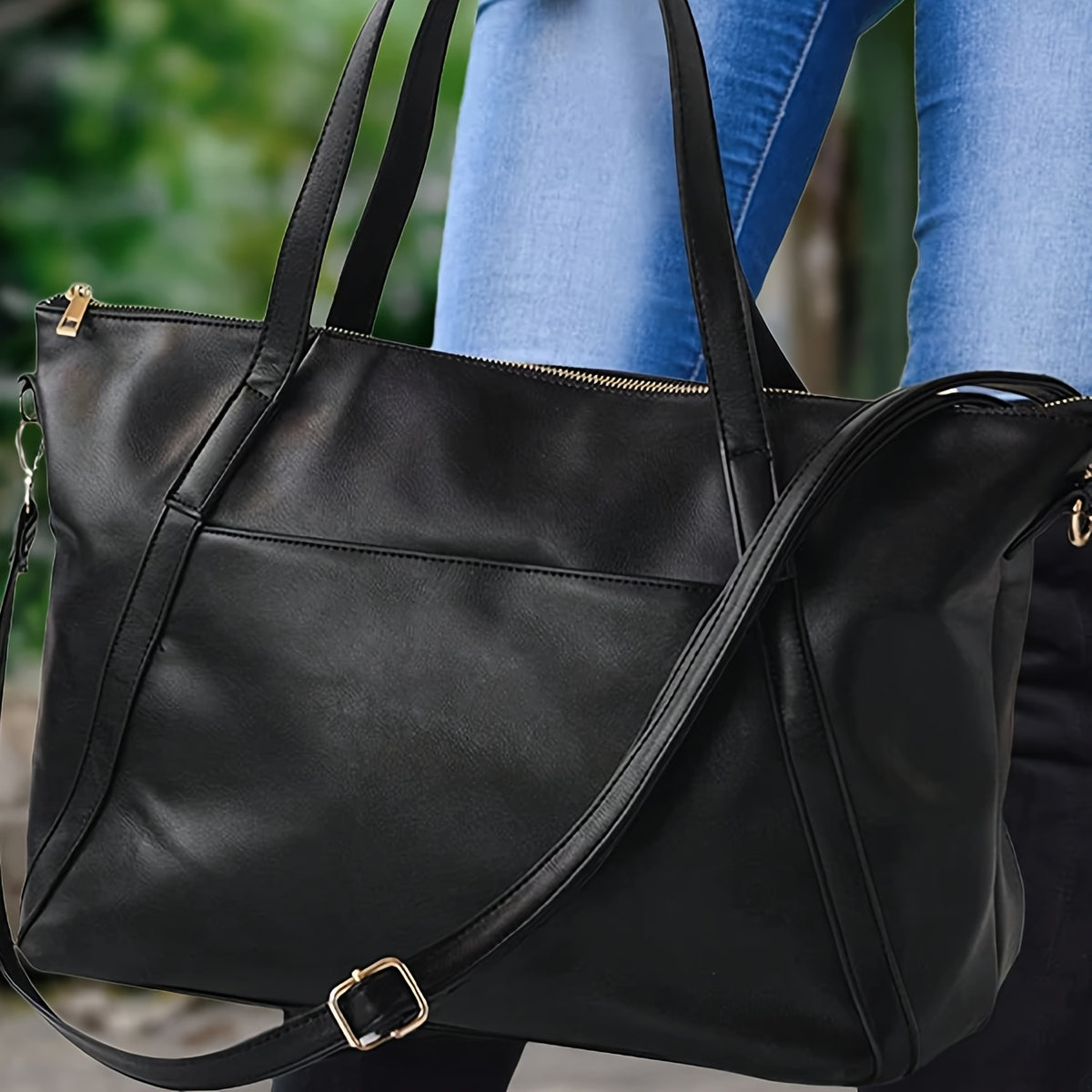 Sac à langer cabas en simili cuir, tapis inclus, noir