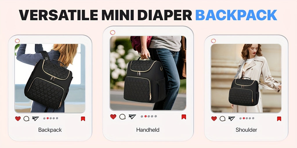 Sac à dos à langer matelassé, pochette et tapis inclus, noir