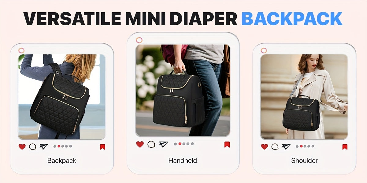 Sac à dos à langer matelassé, pochette et tapis inclus, noir