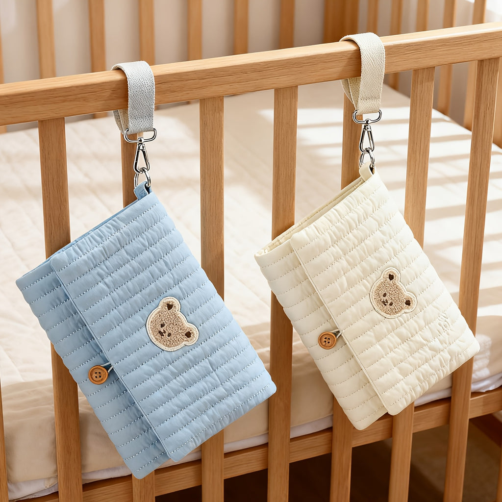 Pochette à langer matelassée, ourson brodé, 6 coloris